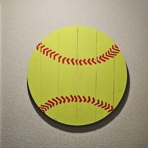 Yellow Wooden Softball Wall Art